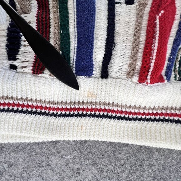 VTG North Wales 3D Textured Coogi Like Crew Neck Sweater L White Colorful Knit - Picture 11 of 12